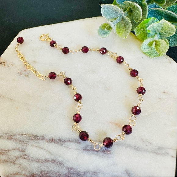 Garnet Bracelet 14k Gold Filled Beaded Rosary chain - Picture 5 of 9